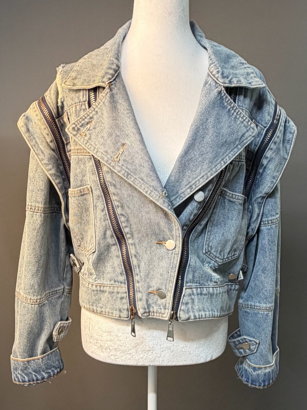 POL Light Wash Denim Motorcycle Jacket
